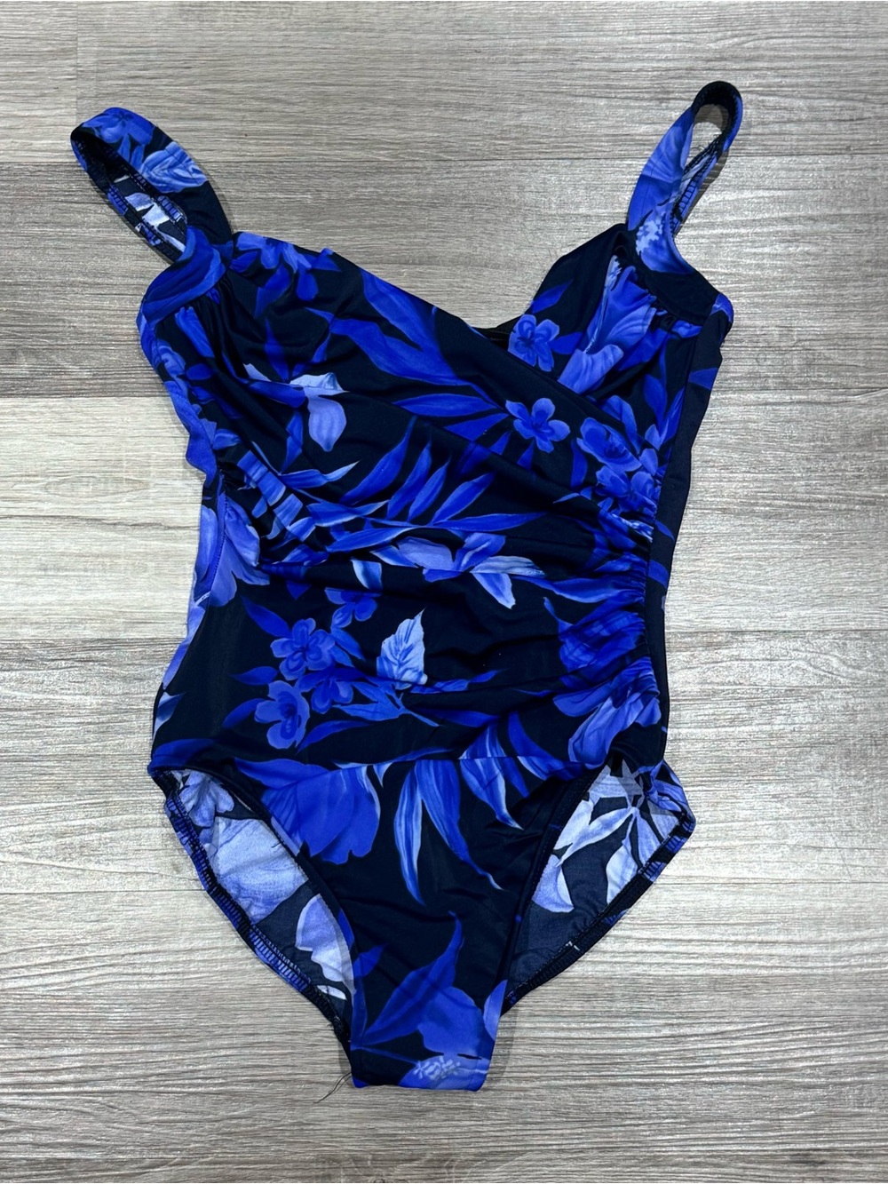 Miraclesuit Royal Blue Floral Slimming One-Piece Swimsuit Size 10 Tummy Control